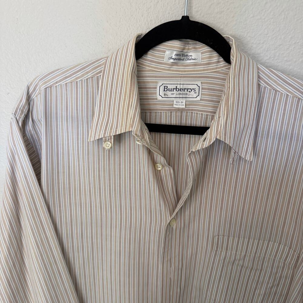 Burberry of London Vintage Men's Button Up Long Sleeve Striped Shirt 16 1/2-34